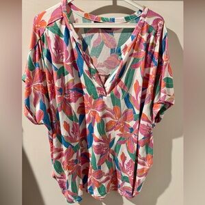 Lane Bryant Pink and Orange Flutter Sleeve Blouse